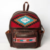LC-ADBGZ214D Red & Turquoise Aztec Wool Leather Backpack - Handcrafted Western Daypack