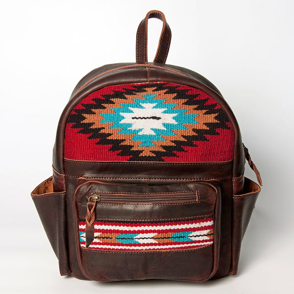 LC-ADBGZ214D Red & Turquoise Aztec Wool Leather Backpack - Handcrafted Western Daypack