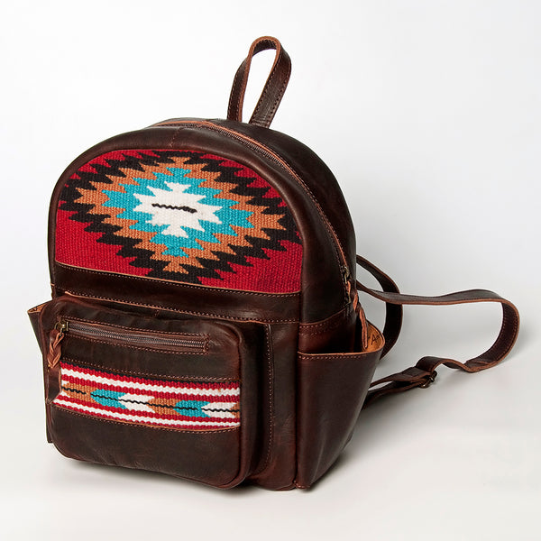 LC-ADBGZ214D Red & Turquoise Aztec Wool Leather Backpack - Handcrafted Western Daypack