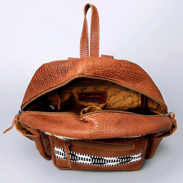 LC-ADBGZ214E Tan Leather Backpack with Aztec Wool Pattern - Southwestern Handmade Daypack