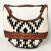 LC-ADBGZ310 Hand Tooled Leather Hobo Bag - Black & White Wool Aztec Shoulder Purse