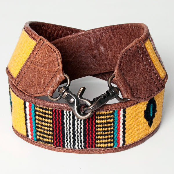 LC-ADBT141 Southwestern Woven Bag Strap with Tribal Pattern & Brown Leather Trim - Handmade Replacement