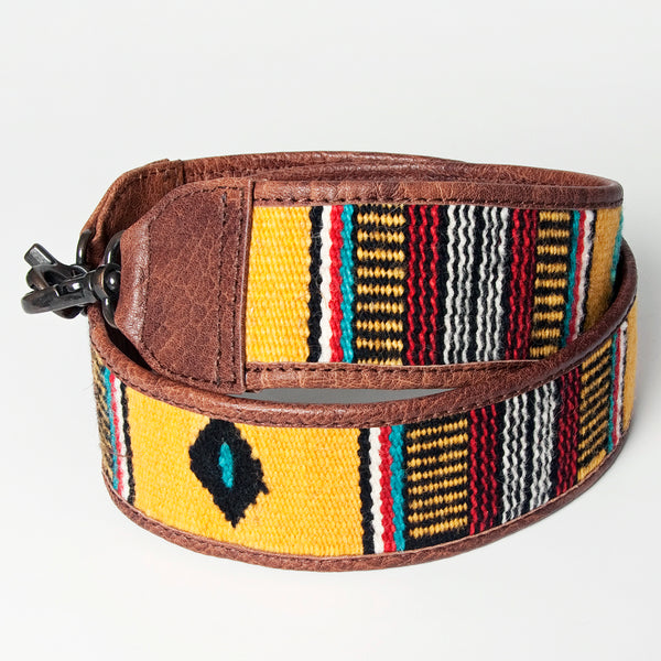 LC-ADBT141 Southwestern Woven Bag Strap with Tribal Pattern & Brown Leather Trim - Handmade Replacement