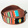LC-ADBT141 Southwestern Woven Bag Strap with Tribal Pattern & Brown Leather Trim - Handmade Replacement