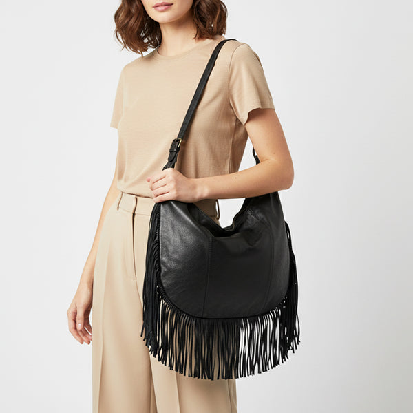 SWC127 Signature Side-Fringe Hobo Bag