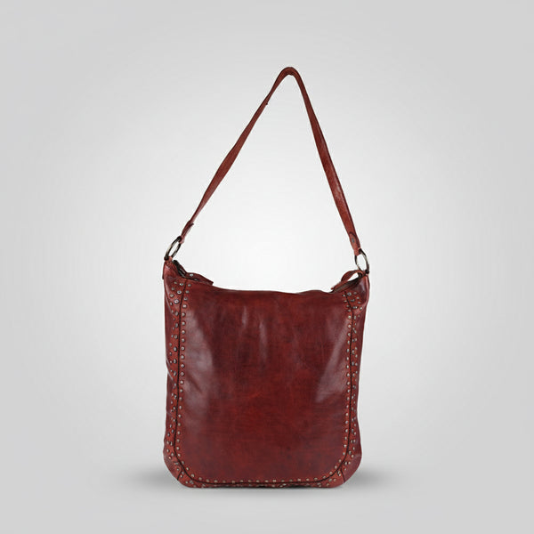 SWC142 Signature Riveted Leather Shoulder Bag