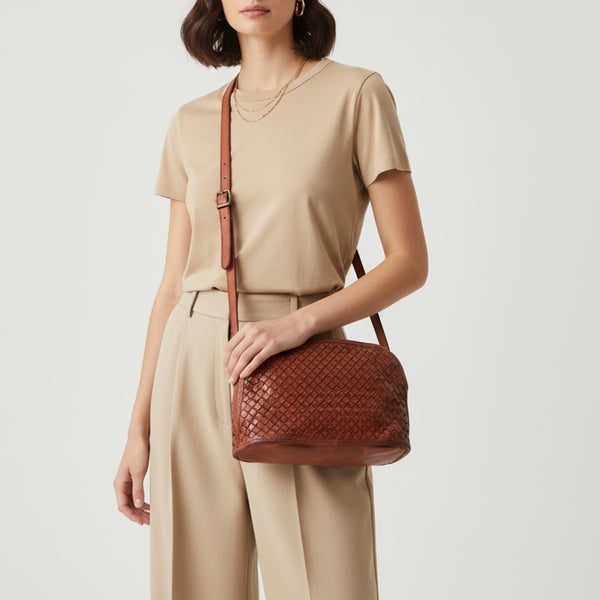 SWC148 Classic Leather Woven Crossbody