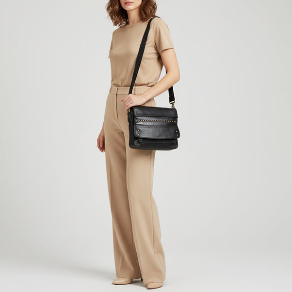 SWC170 Flap-Front Studded Messenger Bag