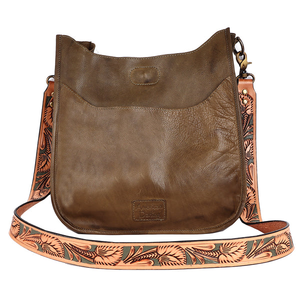 ADBGM245 Leather Crossbody Bag - Western Hand-Tooled Strap Purse