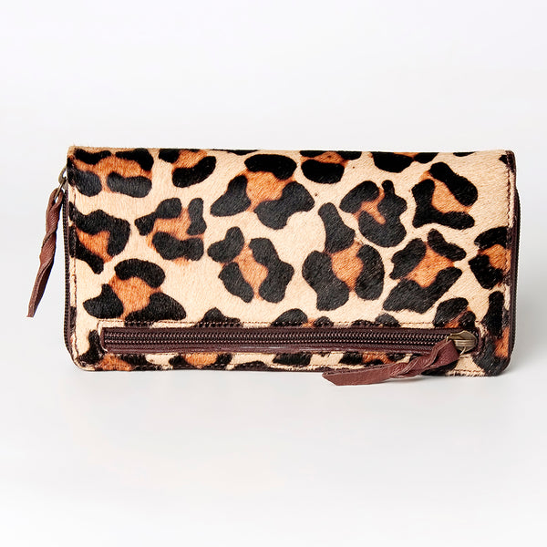LC-ADBGZ586 Hair-On Cowhide Leopard Print Zip Wallet - Western Exotic Hide Clutch