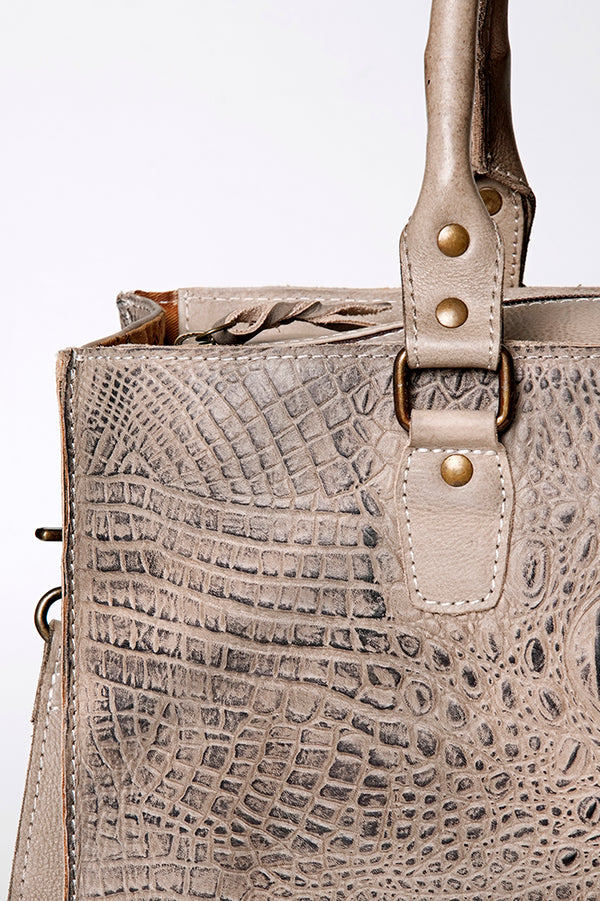 ADBG235 American Darling Western Leather Cross body Bag - Crocodile Embossed Braided Handbag