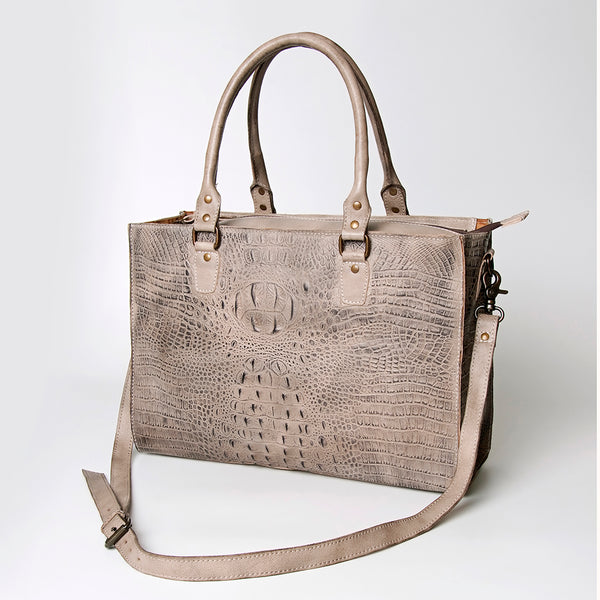 ADBG235 American Darling Western Leather Cross body Bag - Crocodile Embossed Braided Handbag
