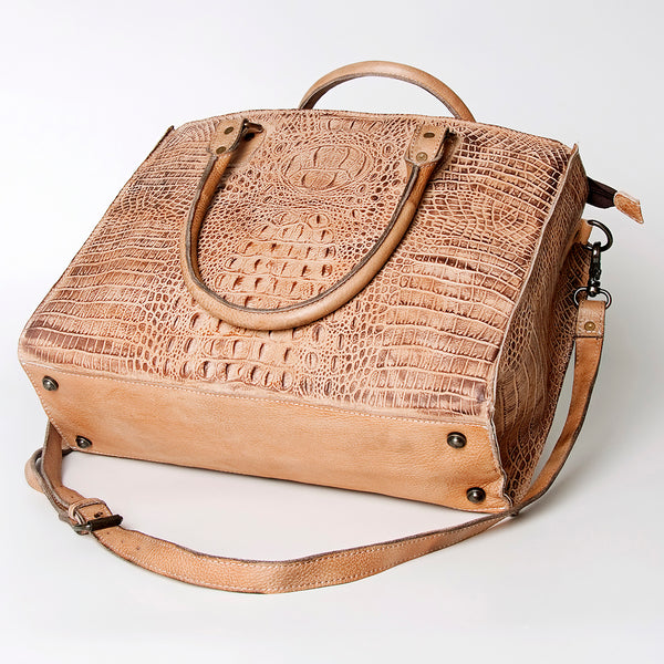 ADBG235 American Darling Western Leather Cross body Bag - Crocodile Embossed Braided Handbag