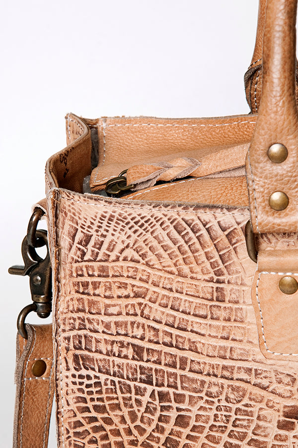 ADBG235 American Darling Western Leather Cross body Bag - Crocodile Embossed Braided Handbag