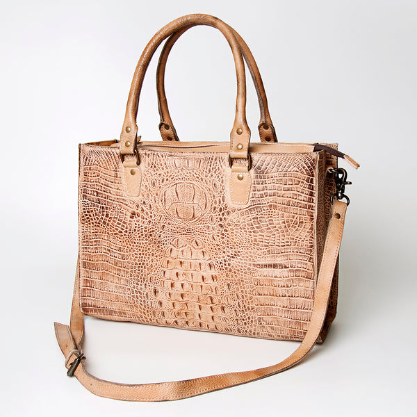 ADBG235 American Darling Western Leather Cross body Bag - Crocodile Embossed Braided Handbag