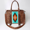 ADBG230 American Darling Western Leather Tote Bag - Hand Tooled Floral & Woven Saddle Blanket