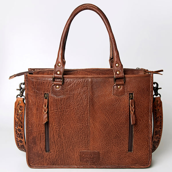 ADBG230 American Darling Western Leather Tote Bag - Hand Tooled Floral & Woven Saddle Blanket