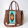 ADBG230 American Darling Western Leather Tote Bag - Hand Tooled Floral & Woven Saddle Blanket