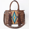 ADBG230 American Darling Western Leather Tote Bag - Hand Tooled Floral & Woven Saddle Blanket