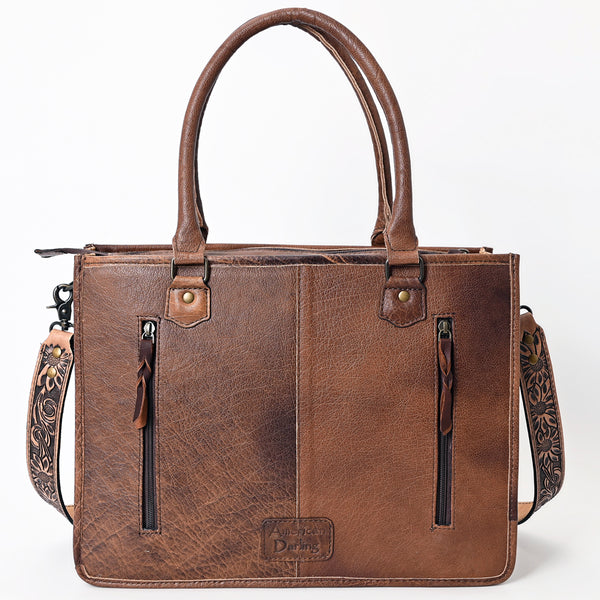 ADBG230 American Darling Western Leather Tote Bag - Hand Tooled Floral & Woven Saddle Blanket