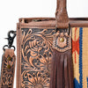 ADBG230 American Darling Western Leather Tote Bag - Hand Tooled Floral & Woven Saddle Blanket