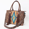 ADBG230 American Darling Western Leather Tote Bag - Hand Tooled Floral & Woven Saddle Blanket