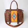 ADBG230 American Darling Western Leather Tote Bag - Hand Tooled Floral & Woven Saddle Blanket