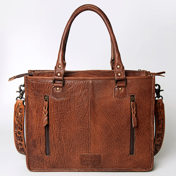 ADBG230 American Darling Western Leather Tote Bag - Hand Tooled Floral & Woven Saddle Blanket