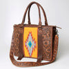 ADBG230 American Darling Western Leather Tote Bag - Hand Tooled Floral & Woven Saddle Blanket