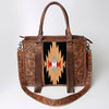 ADBG230 American Darling Western Leather Tote Bag - Hand Tooled Floral & Woven Saddle Blanket