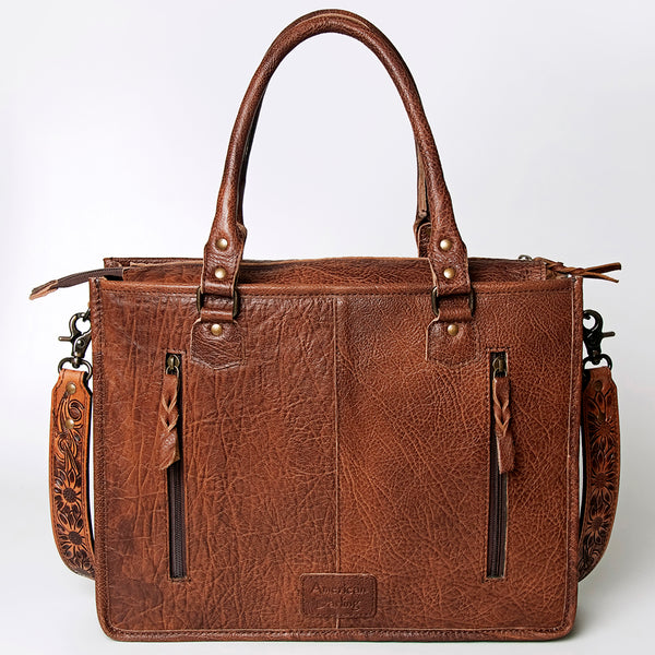 ADBG230 American Darling Western Leather Tote Bag - Hand Tooled Floral & Woven Saddle Blanket