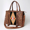 ADBG230 American Darling Western Leather Tote Bag - Hand Tooled Floral & Woven Saddle Blanket
