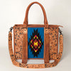 ADBG230 American Darling Western Leather Tote Bag - Hand Tooled Floral & Woven Saddle Blanket