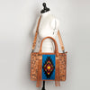 ADBG230 American Darling Western Leather Tote Bag - Hand Tooled Floral & Woven Saddle Blanket