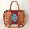 ADBG230 American Darling Western Leather Tote Bag - Hand Tooled Floral & Woven Saddle Blanket