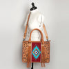 ADBG230 American Darling Western Leather Tote Bag - Hand Tooled Floral & Woven Saddle Blanket