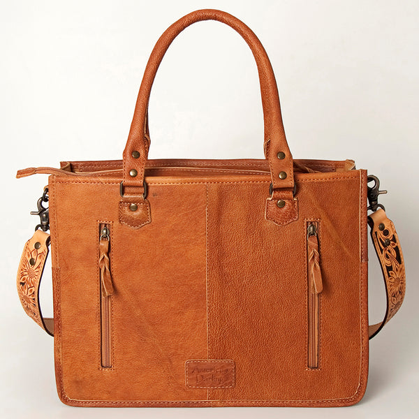 ADBG230 American Darling Western Leather Tote Bag - Hand Tooled Floral & Woven Saddle Blanket
