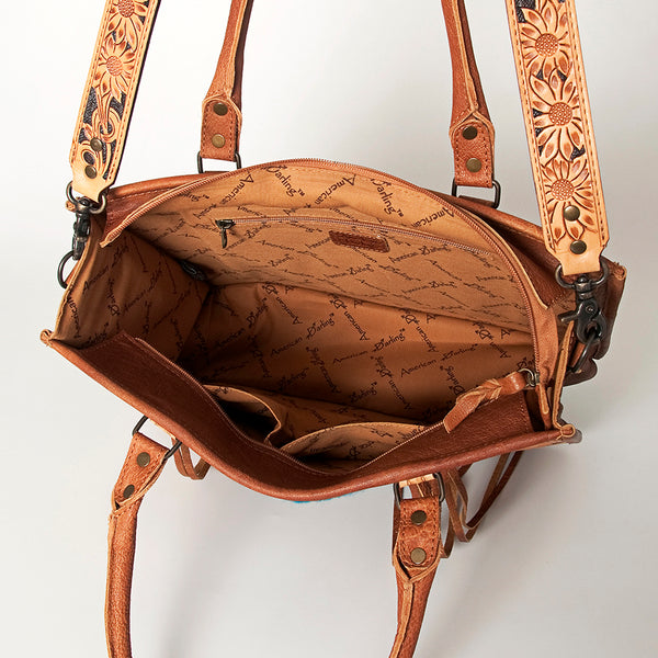 ADBG230 American Darling Western Leather Tote Bag - Hand Tooled Floral & Woven Saddle Blanket
