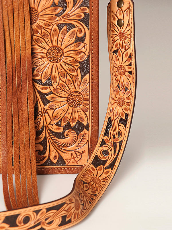 ADBG230 American Darling Western Leather Tote Bag - Hand Tooled Floral & Woven Saddle Blanket