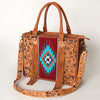 ADBG230 American Darling Western Leather Tote Bag - Hand Tooled Floral & Woven Saddle Blanket
