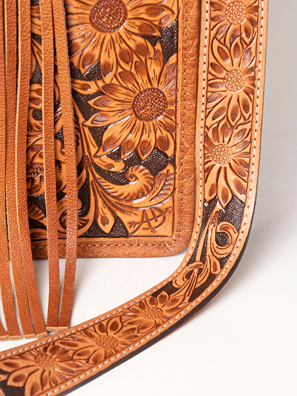 ADBG230 American Darling Western Leather Tote Bag - Hand Tooled Floral & Woven Saddle Blanket