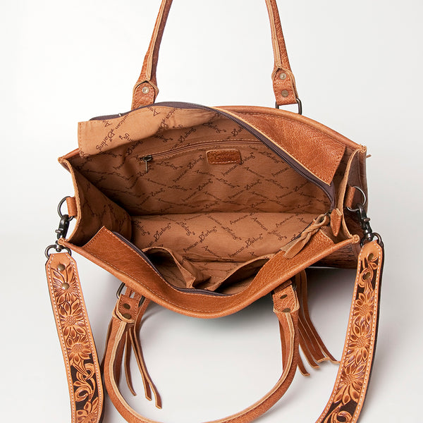ADBG230 American Darling Western Leather Tote Bag - Hand Tooled Floral & Woven Saddle Blanket