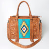 ADBG230 American Darling Hand Tooled Floral Western Leather Woven Saddle Blanket Tote Bag