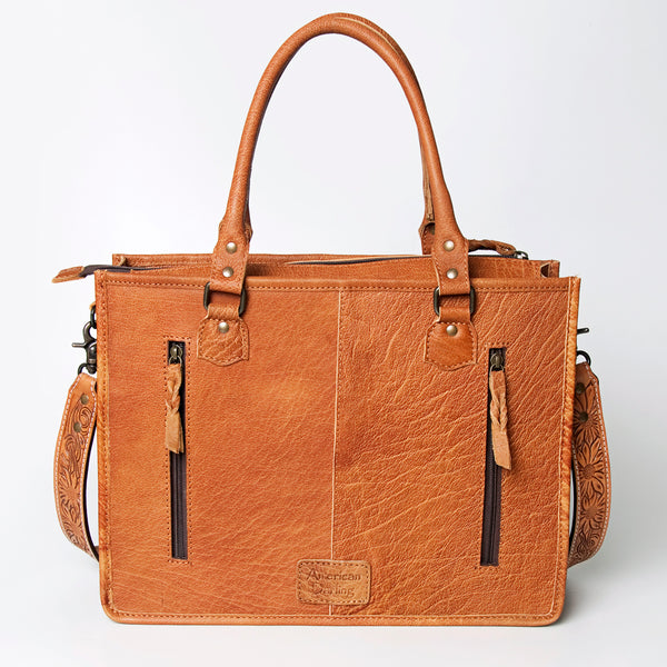 ADBG230 American Darling Hand Tooled Floral Western Leather Woven Saddle Blanket Tote Bag