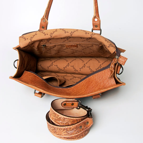 ADBG230 American Darling Hand Tooled Floral Western Leather Woven Saddle Blanket Tote Bag