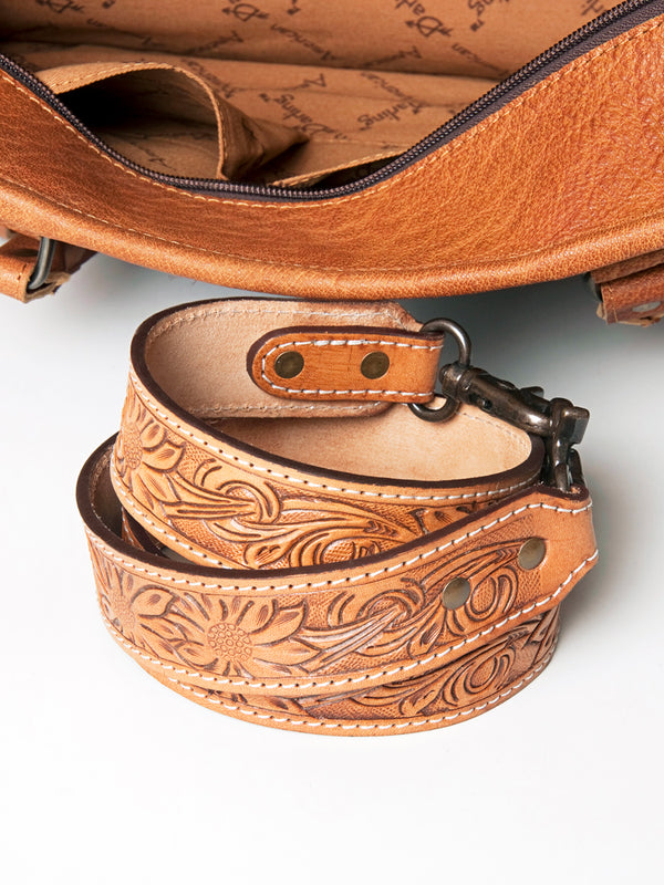 ADBG230 American Darling Hand Tooled Floral Western Leather Woven Saddle Blanket Tote Bag