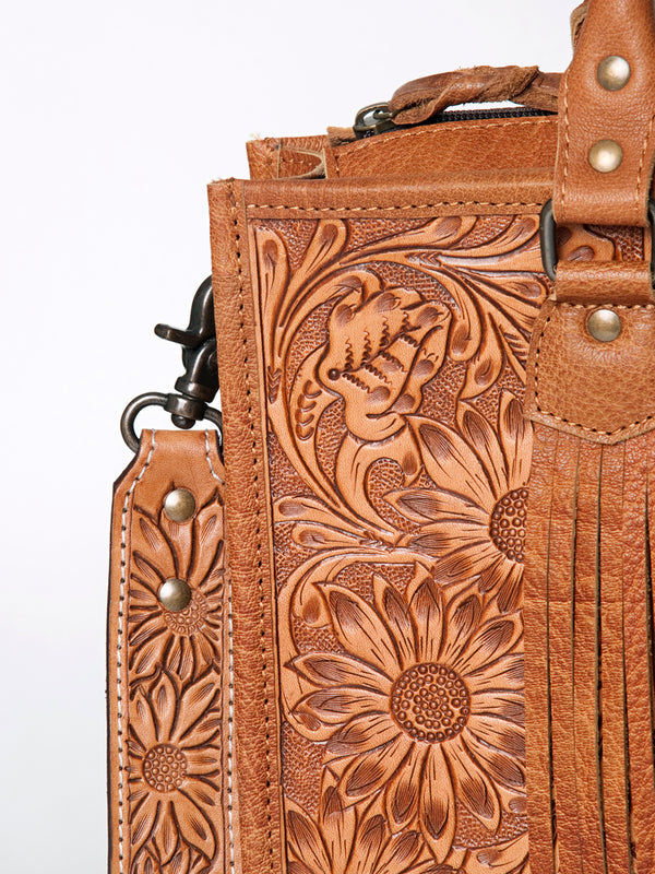 ADBG230 American Darling Hand Tooled Floral Western Leather Woven Saddle Blanket Tote Bag