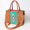 ADBG230 American Darling Hand Tooled Floral Western Leather Woven Saddle Blanket Tote Bag
