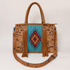 ADBG230 American Darling Hand Tooled Floral Western Leather Woven Saddle Blanket Tote Bag