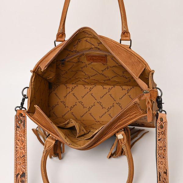 ADBG230 American Darling Hand Tooled Floral Western Leather Woven Saddle Blanket Tote Bag